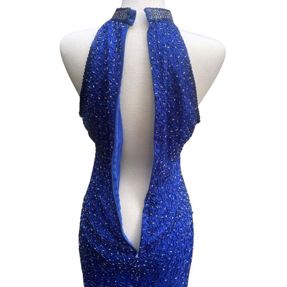 VTG Y2K Beaded Dress Gown Sz 12 Blue Maxi Bodycon Prom Glam Fairy Evening Formal - Picture 6 of 16